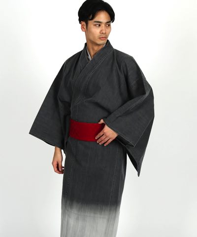 男性用 お洒落着物レンタル | デニムkimono ブラック 段暈し