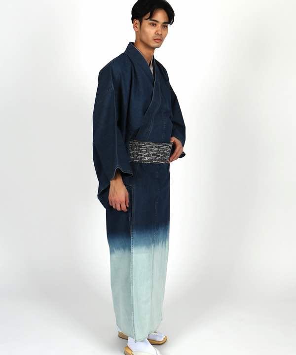 男性用 お洒落着物レンタル | デニムkimono インディゴブルー 段暈し