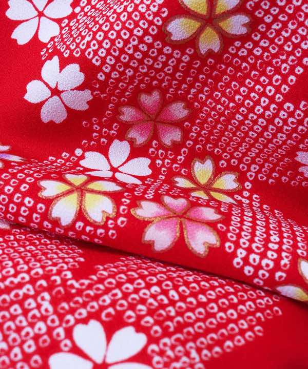 卒業式袴レンタル | 赤鹿の子に散り桜 紺色刺繍袴