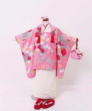 七五三(三歳) | ひさかたろまん ピンクの花柄 袖有り被布