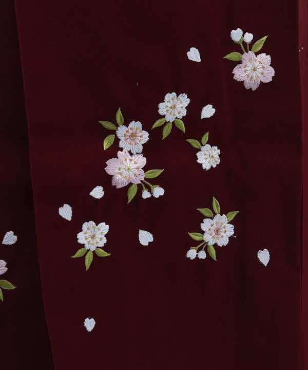 卒業式袴レンタル | 咲き誇るピンクの牡丹と桜 臙脂刺繍袴